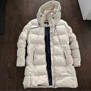 Tommy Hilfiger Cream Long Puffer Jacket, size Large